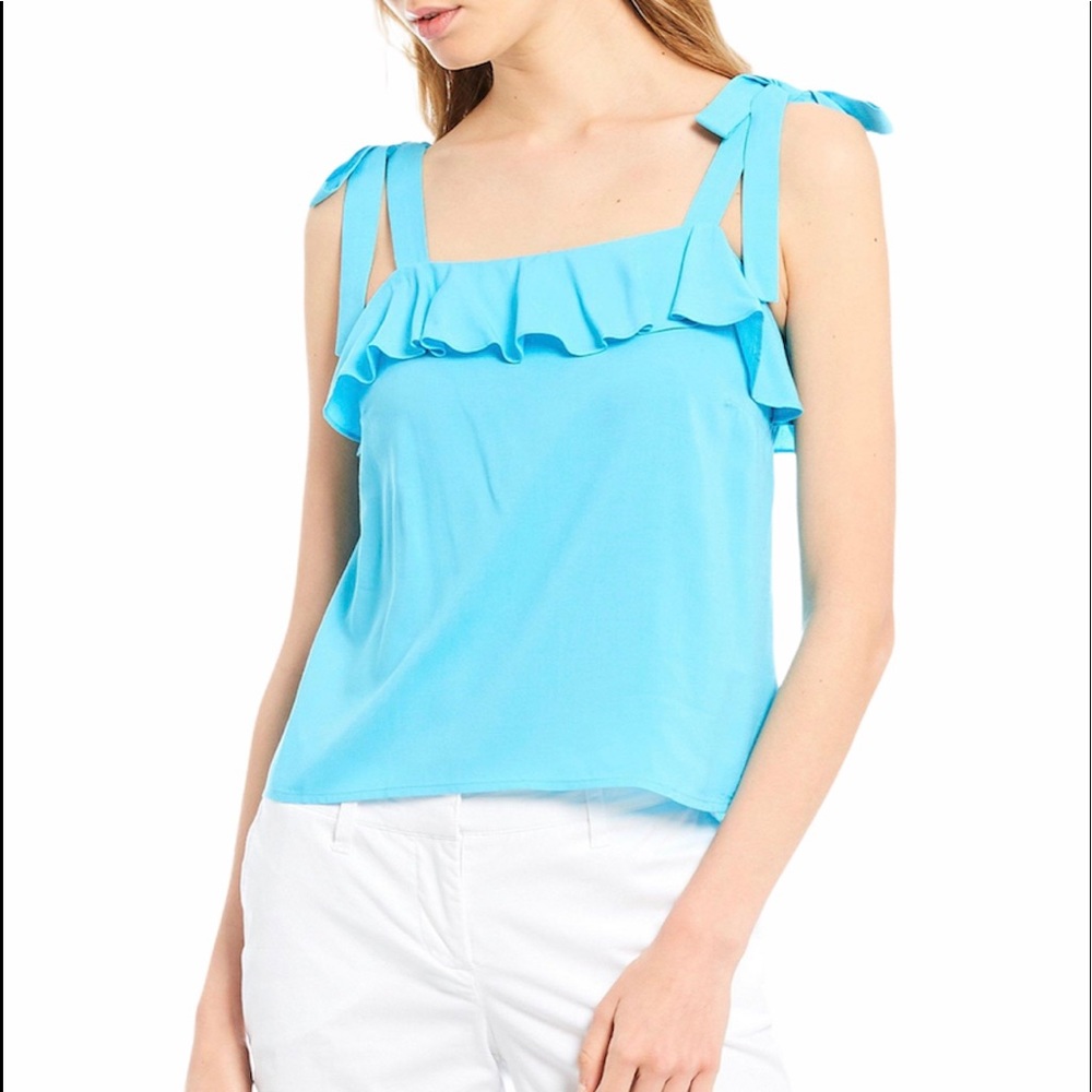 Cremieux Sleeveless Ruffle Tie Shoulder Top Aqua Blue Size M NWT